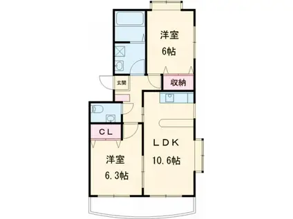 ウエスト COURT N棟(2LDK/3階)の間取り写真