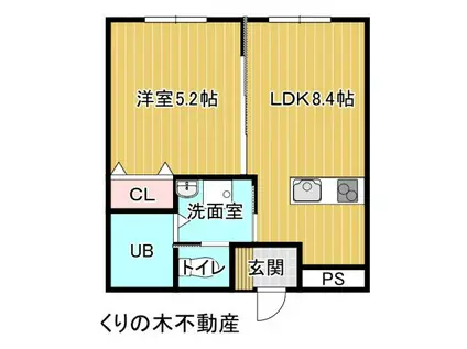 リュヌ・ド・ミエル(1LDK/2階)の間取り写真