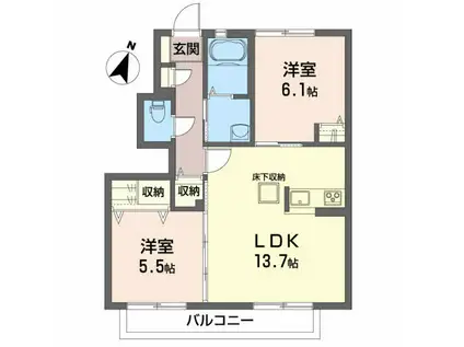 シャーメゾン シンフォニー(2LDK/1階)の間取り写真