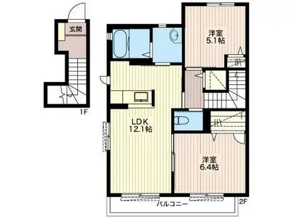 ピアタウンD(2LDK/2階)の間取り写真