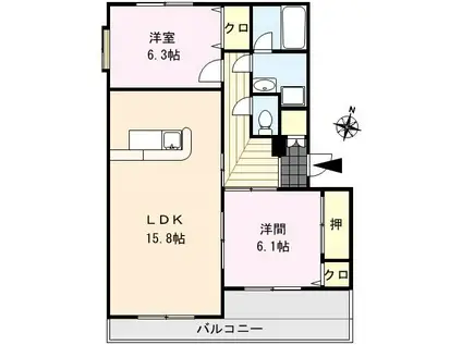 グローイングコート(2LDK/1階)の間取り写真