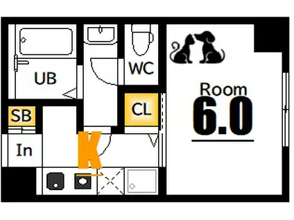 エオス竹屋町(1K/2階)の間取り写真