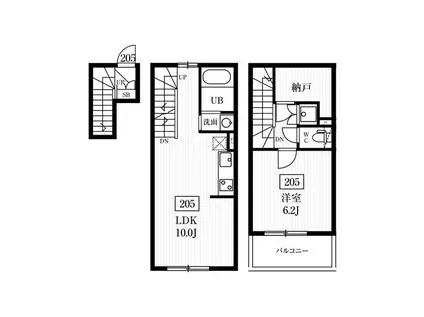 ミハス四谷三丁目(1LDK/2階)の間取り写真