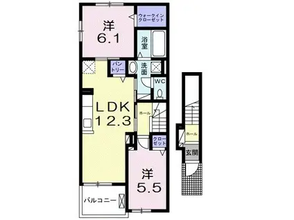 Yフォレスト五個荘(2LDK/2階)の間取り写真