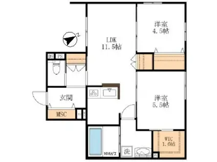 GRACE COURT東棟(2LDK/1階)の間取り写真