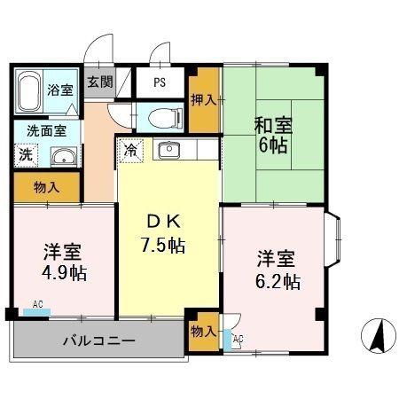 サンライズいわざき(3DK/3階)の間取り写真