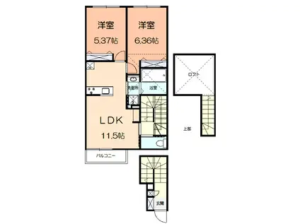 ボンヌフルールII(2LDK/2階)の間取り写真