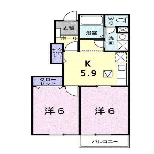 フロール清風B(2K/1階)の間取り写真