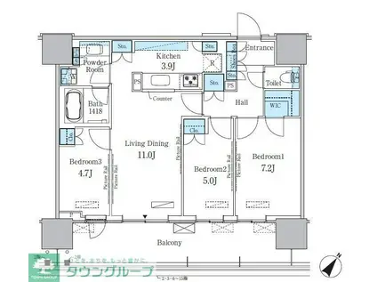 HARUMI FLAG PORT VILLAGE A棟(3LDK/14階)の間取り写真