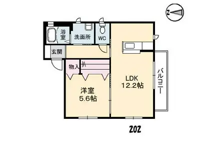 シェソワSATSUNO F棟(1LDK/2階)の間取り写真