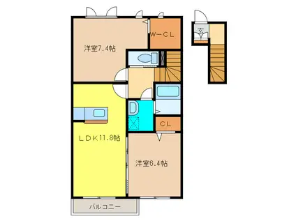 ボヌール寺西(2LDK/2階)の間取り写真