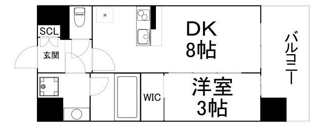 エスリードレジデンス玉造ザ・イースト(1LDK/12階)の間取り写真