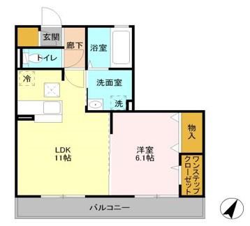 グリーンアレイC(1LDK/3階)の間取り写真
