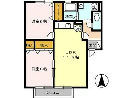 フローラルコート(2LDK/2階)の間取り写真