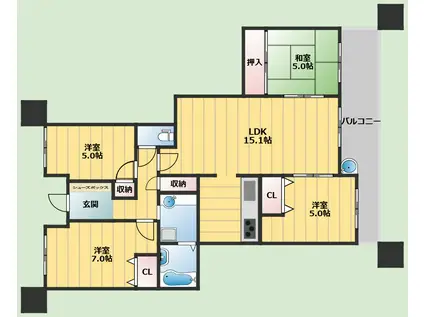 クレアコート池田城南ウエストキャッスル(4LDK/11階)の間取り写真