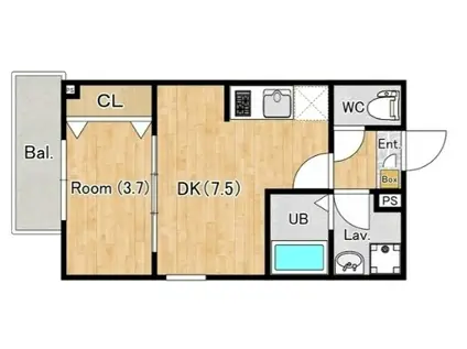 ジーメゾン狭山水野テラス(1DK/2階)の間取り写真