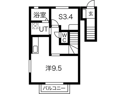 クラヴィア(1SK/2階)の間取り写真