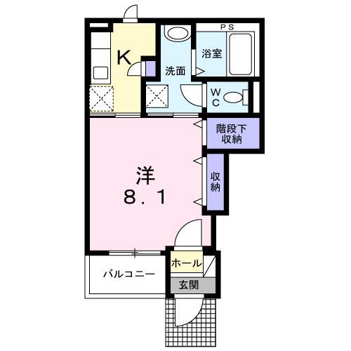 ブライト エフ(1K/1階)の間取り写真