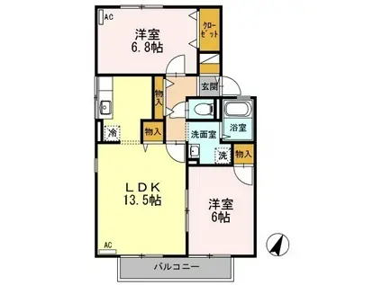 ハイカムール泉都町 A棟(2LDK/1階)の間取り写真
