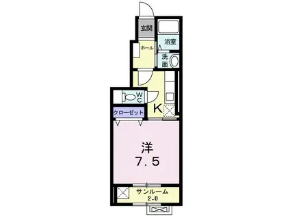 ティアモ(1K/1階)の間取り写真