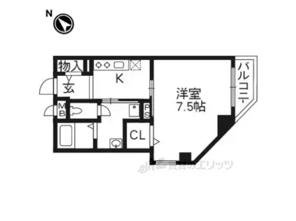 ジラソーレ 上桂(1K/2階)の間取り写真