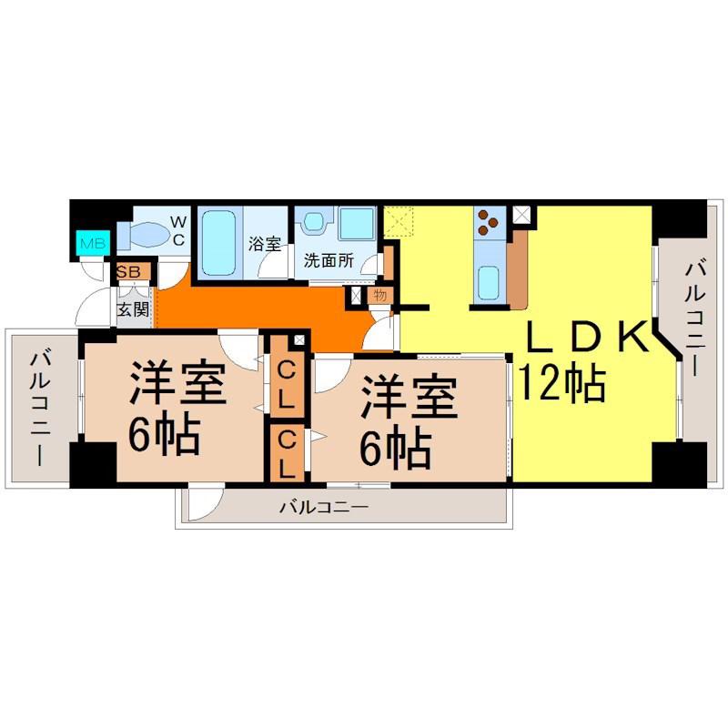 ヴィラエーデル大須(2LDK/4階)の間取り写真