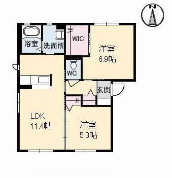 トワ アムール A棟(2LDK/1階)の間取り写真