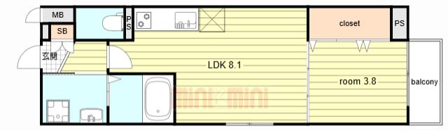 F PIACERE SEAM(1LDK/2階)の間取り写真