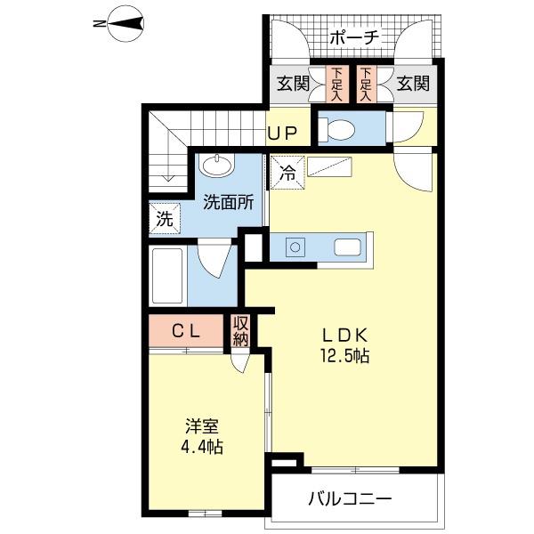 グレイスヒスイ室見(1LDK/1階)の間取り写真