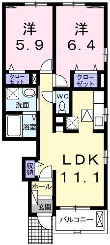 フィオレンティーナV(2LDK/1階)の間取り写真
