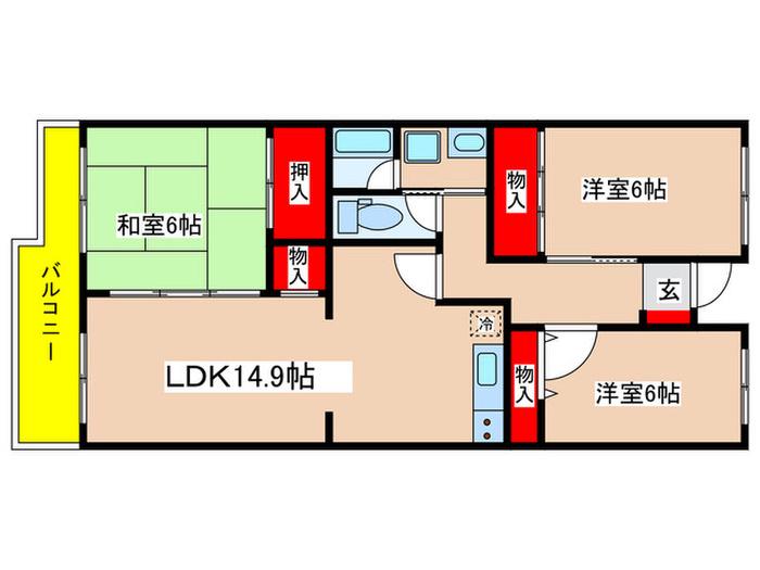 レジデンス新百合ヶ丘B棟(3LDK/3階)の間取り写真