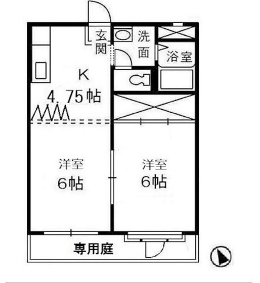 LMメゾンB棟(2K/1階)の間取り写真