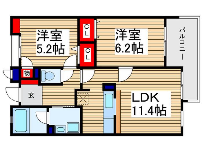 タートルクレインふじみ野II(2LDK/2階)の間取り写真