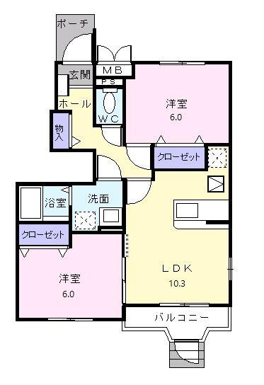 アマーレ花長(2LDK/1階)の間取り写真