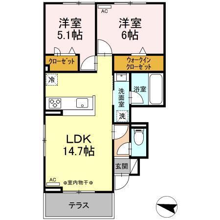 カーサ・ソレイユ(2LDK/1階)の間取り写真