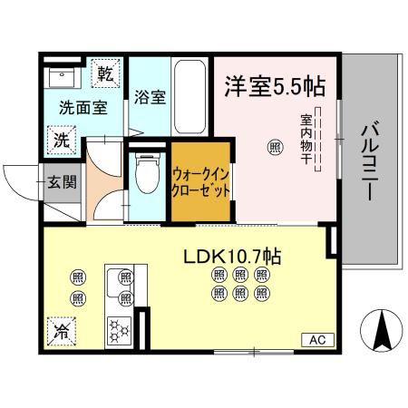 ベルナシェンテ南松山(1LDK/2階)の間取り写真