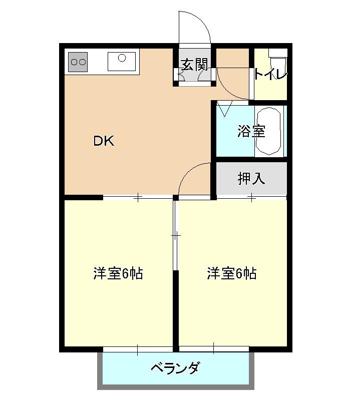 エステートピア国分寺 B棟(2DK/1階)の間取り写真