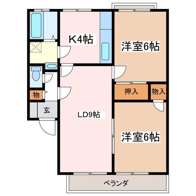 ヴェルディーヒルズ(2LDK/2階)の間取り写真