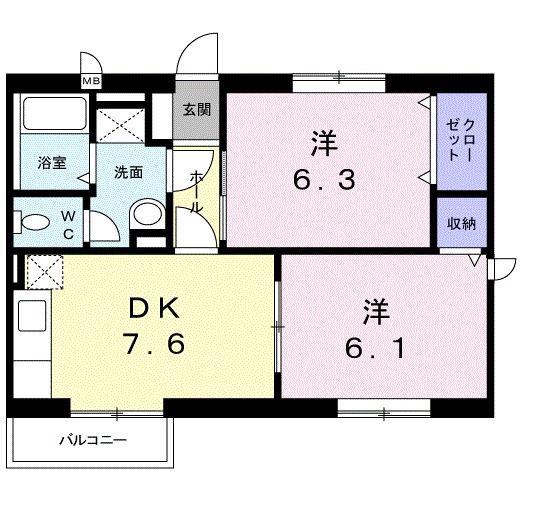 サンヒルズ三郷(2DK/2階)の間取り写真