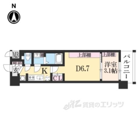 ソルテラス京都洛南(1DK/7階)の間取り写真