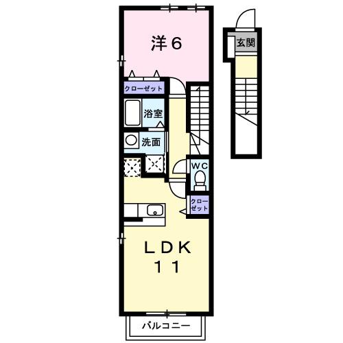 メゾンアンソレイエI(1LDK/2階)の間取り写真