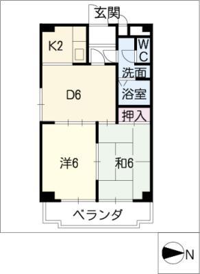 マイン塩釜(2DK/3階)の間取り写真
