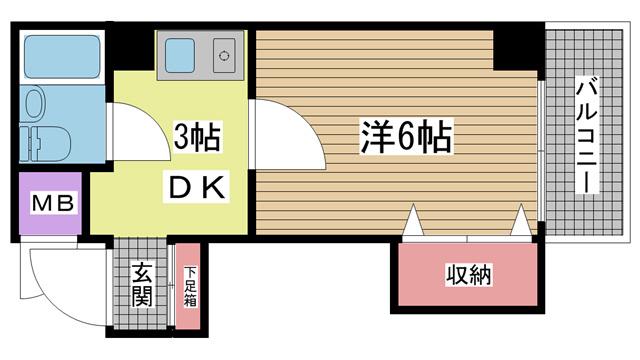 ヴィラパックス神戸(1K/2階)の間取り写真