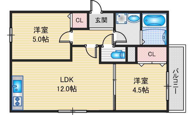 EIJU吹田南正雀(2LDK/3階)の間取り写真