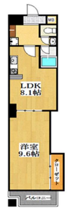 CITY SPIRE上町台(1LDK/9階)の間取り写真