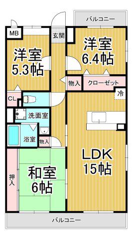 ボヌール宝塚(3LDK/3階)の間取り写真
