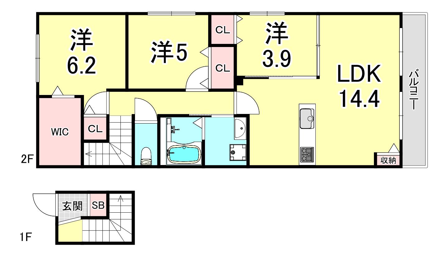 ベルメゾン星陵台(3LDK/2階)の間取り写真