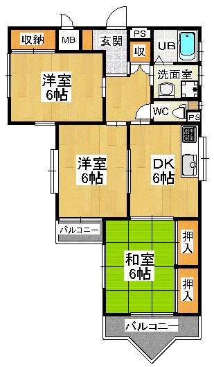 ライムハイツ(3DK/3階)の間取り写真