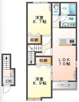 ガーデンハイム美郷(2LDK/2階)の間取り写真