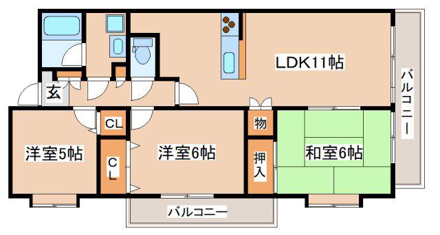ラ・ポール須磨(3LDK/2階)の間取り写真